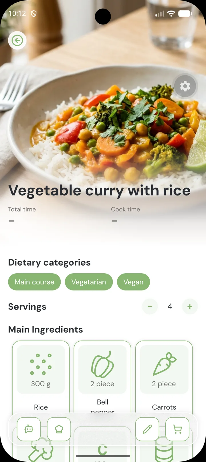 A recipe in mingel with photo, dietary categories, servings and its main ingredients.